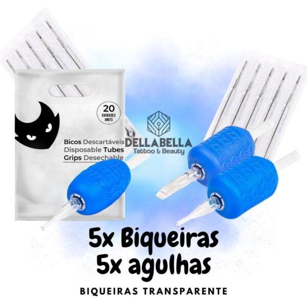 Kit 5 agulhas e 5 biqueiras transparente Azul /Rosa