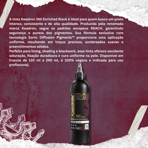 Tinta Profissional Kwadron INX Enriched Black 120ml / 240ml – Pigmento Ultra Preto e Intenso - Imagem 3